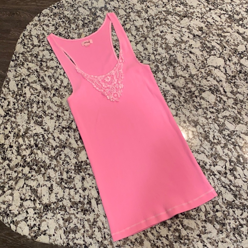 Aerie - neon pink, crochet detailed razorback tank, medium